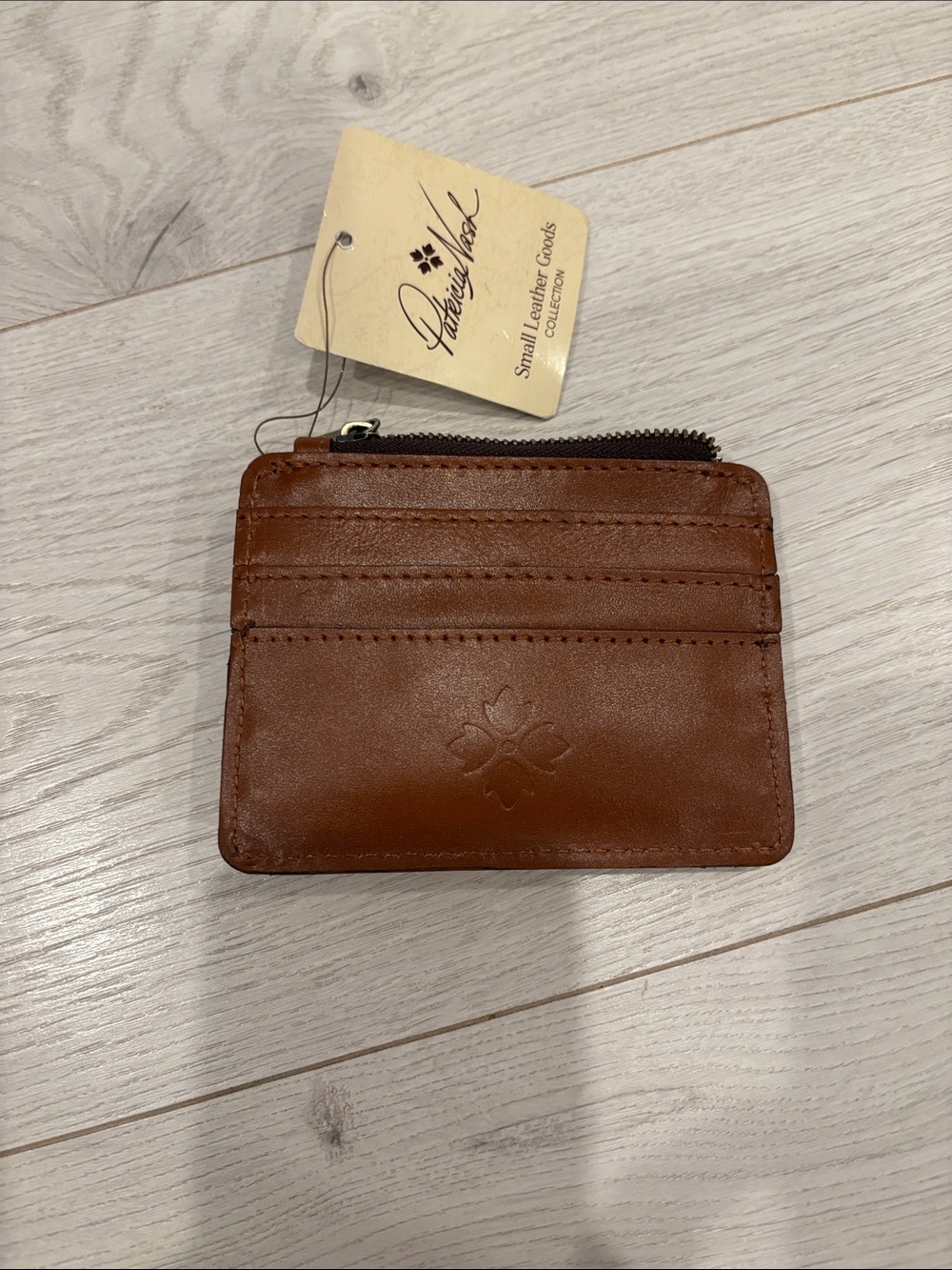 Patricia Nash Chestnut Leather Card Case with Top Zip